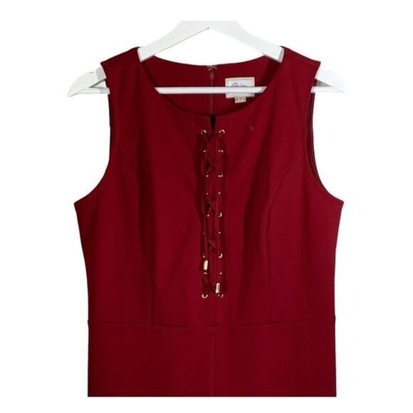 Beige by ECI Red Midi Sheath Dress Medium Lace-Up Front Office-to-Evening Style - Picture 3 of 10